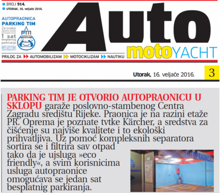 Novi List: 'Nova Autopraonica Parking Tim-a...'